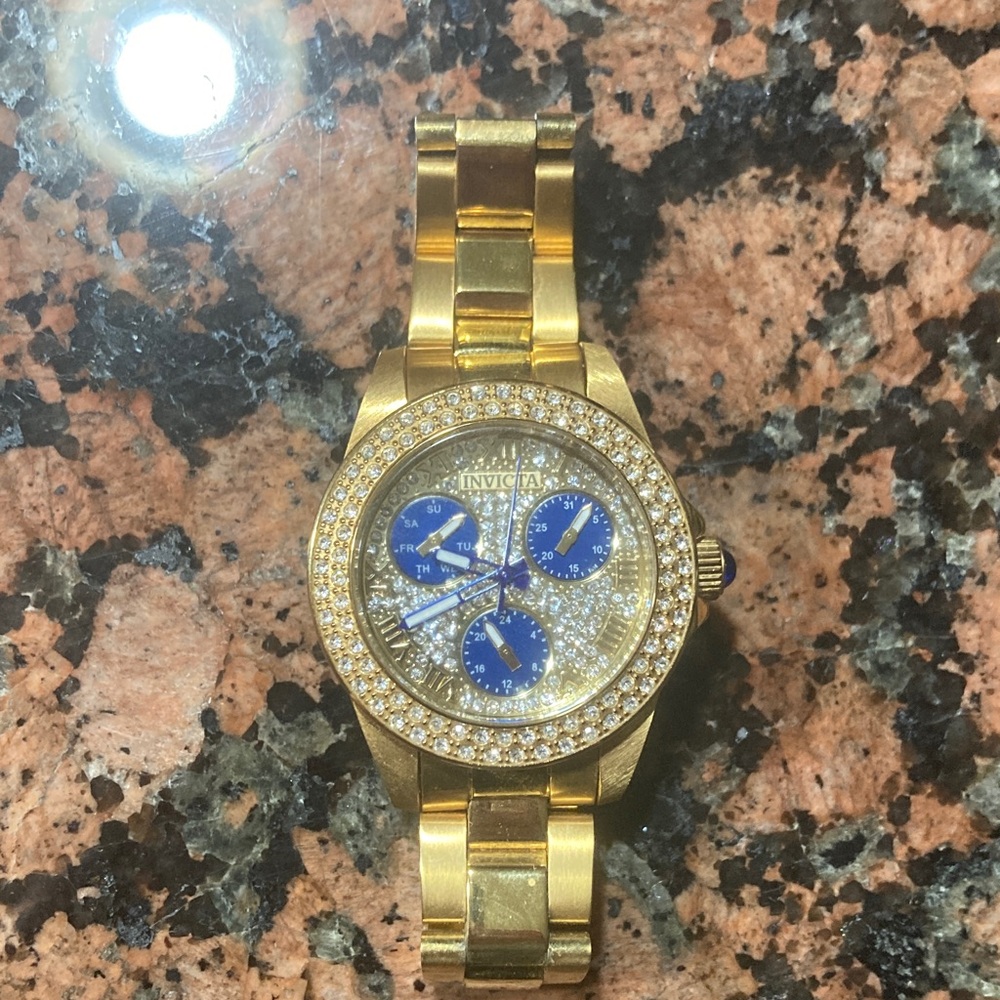 Invicta Women's Gold Watch with Blue Accents